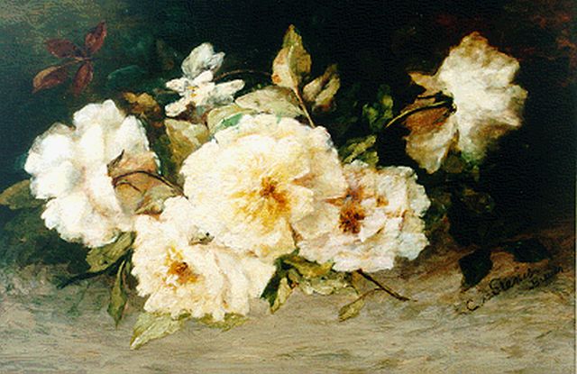 Stenis-Breuer C.F. van | A still life with yellow roses, Öl auf Holz 35,7 x 53,2 cm, signed l.r.