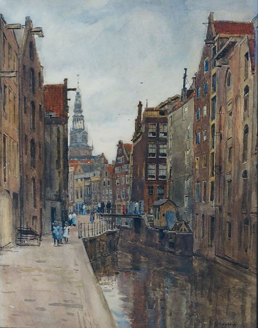 Felicien Bobeldijk | A view of the Oude Kolk Amsterdam, with the Montelbaanstoren beyond, Aquarell auf Papier, 57,5 x 44,5 cm, signed l.r. und dated '19