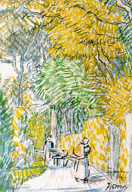 Jan Toorop | A country road with strollers, Farbkreide auf Papier, 15,6 x 11,2 cm, Unterzeichnet l.u.