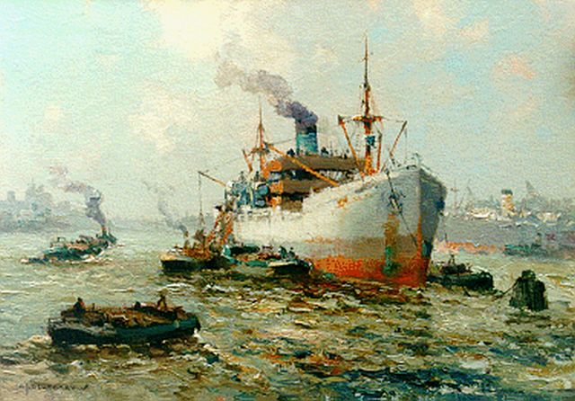 Gerard Delfgaauw | A harbour view, Rotterdam, Öl auf Leinwand, 35,0 x 50,0 cm, signed l.l.