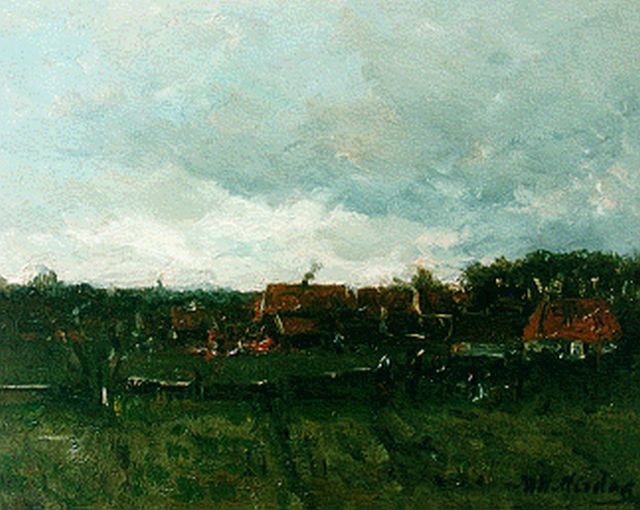 Hendrik Willem Mesdag | View of a village, Öl auf Holz, 20,0 x 25,0 cm, signed l.r.