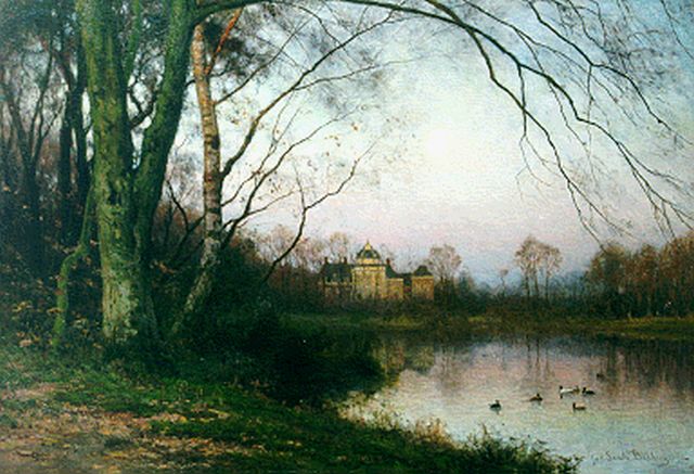 Julius Jacobus van de Sande Bakhuyzen | The Haagse Bos, with Huis ten Bosch in the distance, Öl auf Leinwand, 70,2 x 104,1 cm, signed l.r.