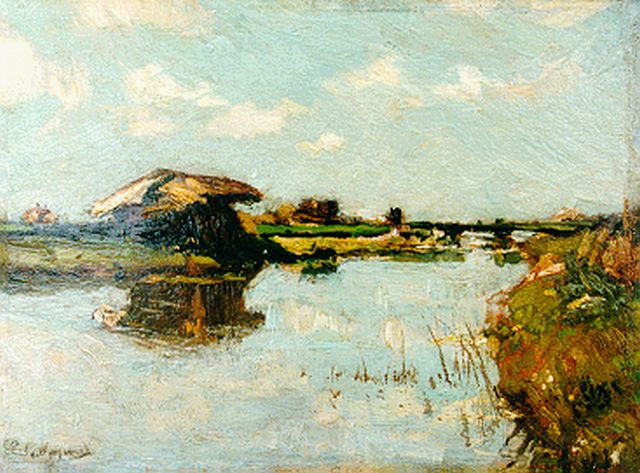 Wijngaerdt P.T. van | A landscape, Amstelveen, Öl auf Holz 12,3 x 16,7 cm, signed l.l.