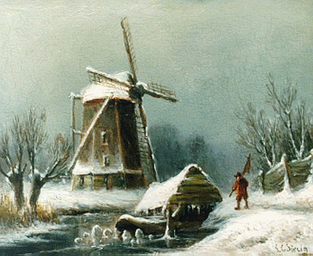 Louis Sierich | A winter landscape with windmill, Öl auf Holz, 13,3 x 16,4 cm, signed l.r.