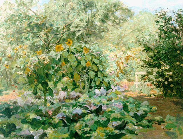 Pieters E.  | The back garden of the painter's house, Öl auf Leinwand 75,5 x 100,0 cm, signed l.l.