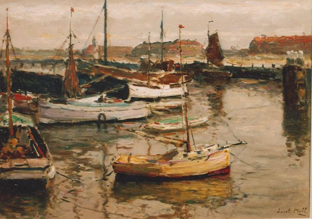 Moll E.  | Moored sailing vessels, Scheveningen, Öl auf Leinwand 50,2 x 70,4 cm, signed l.r.
