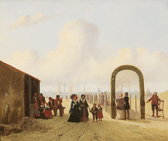 Joseph Bles | A view of the Kalhuis, Scheveningen, Öl auf Holz, 21,8 x 26,4 cm, signed l.l.