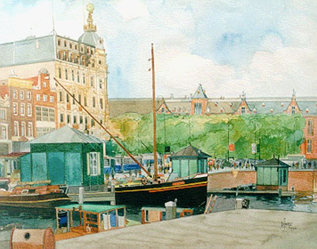 Joub Wiertz | View of the Central Station, Amsterdam, Aquarell auf Papier, 38,0 x 48,0 cm, signed l.r. und dated 1946