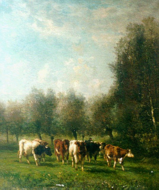 Jan Vrolijk | Cows in a meadow, Öl auf Leinwand, 120,0 x 100,2 cm, signed l.l.