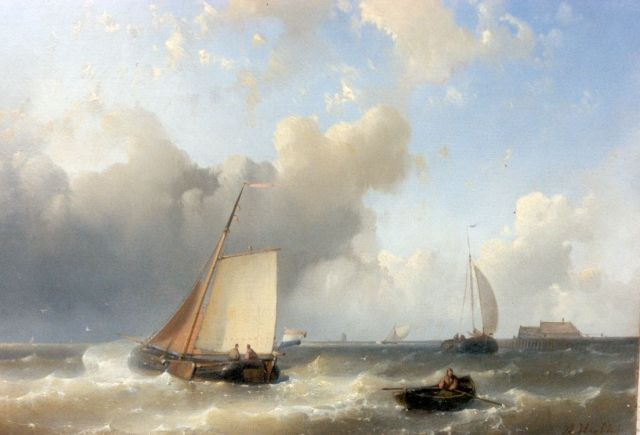 Abraham Hulk | Vessels off the coast, Öl auf Holz, 17,0 x 23,0 cm, signed l.r.