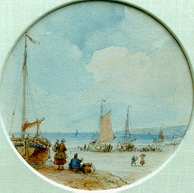 Andreas Schelfhout | The arrival of the fleet, Bleistift und Aquarell auf Papier, 11,5 cm
