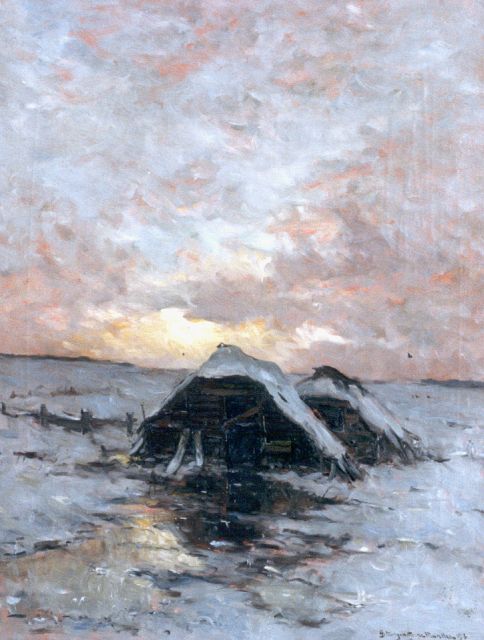 Morgenstjerne Munthe | A winter landscape by sunset, Öl auf Leinwand, 98,5 x 76,3 cm, signed l.r. und dated 1913