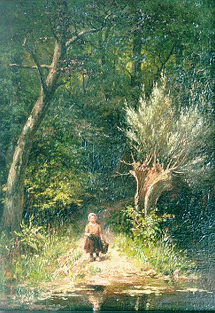Johan Georg Gerstenhauer Zimmerman | A little girl by a forest pond, Öl auf Tafel, 32,9 x 23,3 cm, signed l.r.