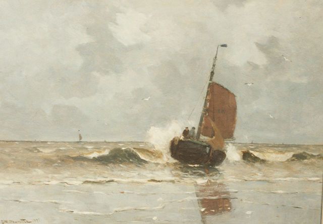 Morgenstjerne Munthe | A 'bomschuit' in the surf, Öl auf Leinwand, 50,0 x 70,2 cm, signed l.l. und dated 1921