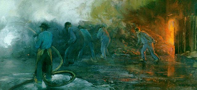 Herman Heijenbrock | Steel production, Gouache und Pastell auf Papier, 30,0 x 64,0 cm, signed l.r.