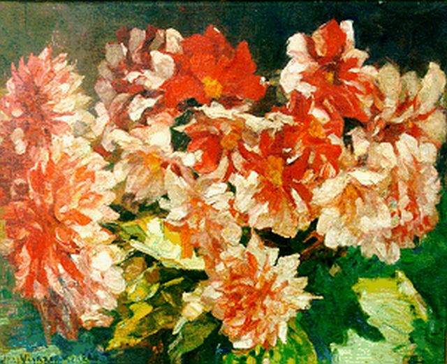 Willem Vaarzon Morel | A still life of dahlias, Öl auf Leinwand, 54,5 x 68,5 cm, signed l.l.