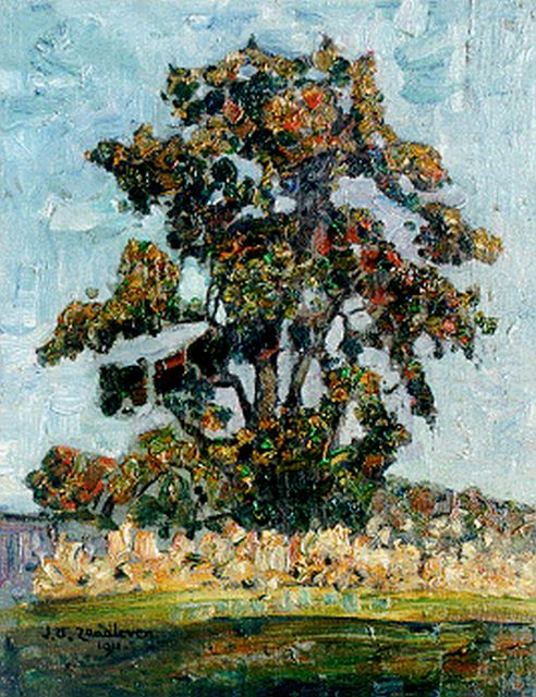 Jan Adam Zandleven | A tree in a landscape, Öl auf Leinwand Malereifaser, 41,5 x 32,5 cm, signed l.l. und dated 1911
