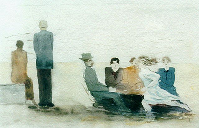 Wim Oepts | Figures on the beach, Aquarell auf Papier, 21,5 x 29,5 cm