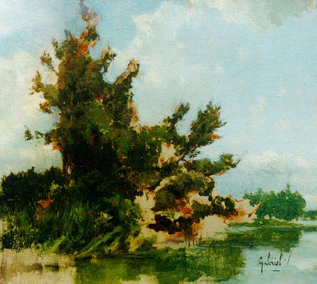 Constan Gabriel | Landscape with pond (sketch), Öl auf Holz, 28,4 x 31,7 cm, signed l.r.