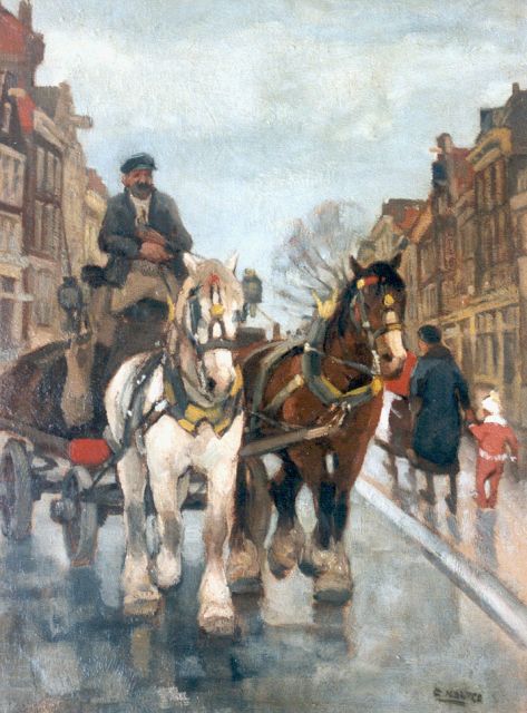 Cor Noltee | Horsedrawn cart, Öl auf Leinwand, 65,2 x 48,5 cm, signed l.r.