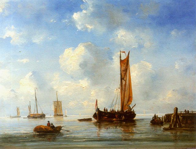 Pleijsier A.  | Shipping in a calm, Öl auf Holz 31,4 x 41,2 cm, signed l.r.