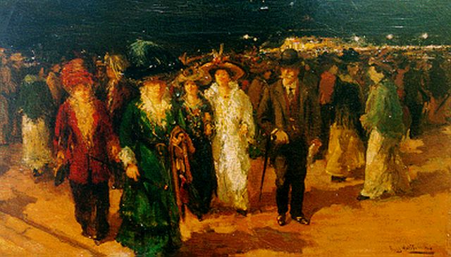 Frans Helfferrich | Festivities on the Promenade of Scheveningen, Öl auf Leinwand, 35,5 x 60,0 cm, signed l.r.