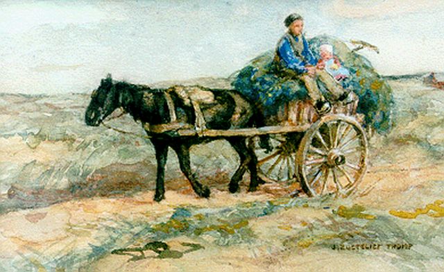 Jan Zoetelief Tromp | Father and child on a haycart, Aquarell auf Papier, 16,8 x 26,3 cm, signed l.r.