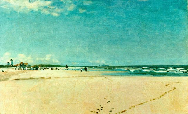 Frans Oerder | The beach of Katwijk, Scheveningen in the distance, Öl auf Leinwand, 35,0 x 55,5 cm, signed l.l.