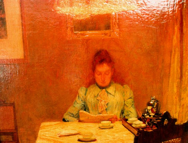 Ferdinand Oldewelt | A woman reading, Öl auf Leinwand, 37,8 x 45,4 cm, signed l.r.