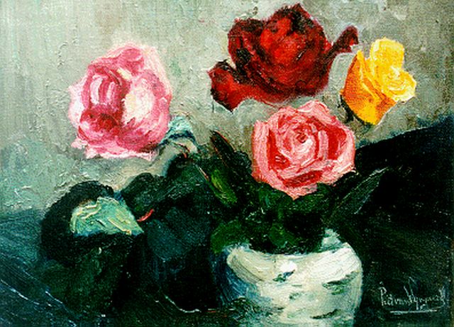 Piet van Wijngaerdt | A still life with roses, Öl auf Leinwand, 30,3 x 40,0 cm, signed l.r.