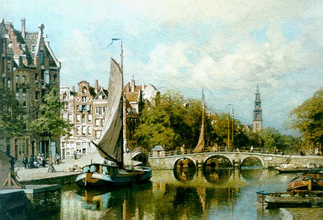 Karel Klinkenberg | Moored boats in a canal, Amsterdam, Öl auf Leinwand, 39,0 x 53,2 cm, signed l.r.