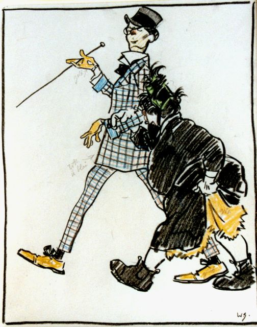 Willy Sluiter | Comedians, Kreide auf Papier, 23,0 x 18,5 cm, signed l.r. with initials