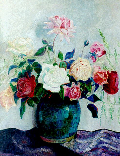Jan Wiegers | A still life with roses, Öl auf Leinwand, 65,4 x 51,5 cm, signed l.r.
