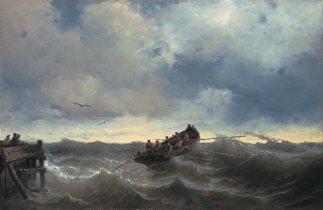 Meijer J.H.L.  | Fishermen in a rowing boat, Öl auf Holz 85,0 x 130,5 cm, signed l.r. und dated 1857
