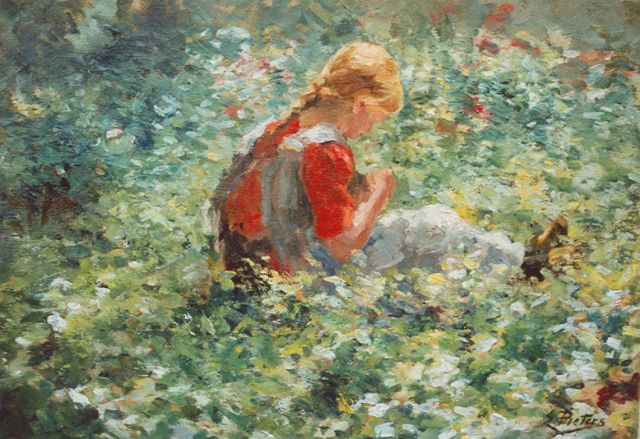 Pieters E.  | Young girl, Öl auf Leinwand 49,5 x 77,7 cm, signed l.r.