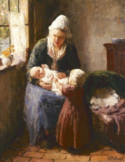 Pothast B.J.C.  | On mother's lap, Öl auf Leinwand 41,1 x 32,1 cm, signed l.r.