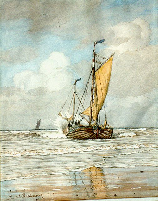 Berkemeier L.G.J.  | A 'bomschuit' offshore, Aquarell auf Papier 55,0 x 43,0 cm, signed l.l.