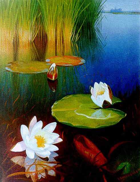 Dirk Smorenberg | The Loosdrechtse Plassen with water lilies, Öl auf Leinwand, 50,5 x 39,0 cm, signed l.r.