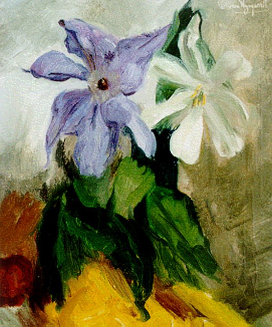 Piet van Wijngaerdt | A still life with a clematis and a tulip, Öl auf Leinwand, 60,0 x 50,0 cm, signed u.r.