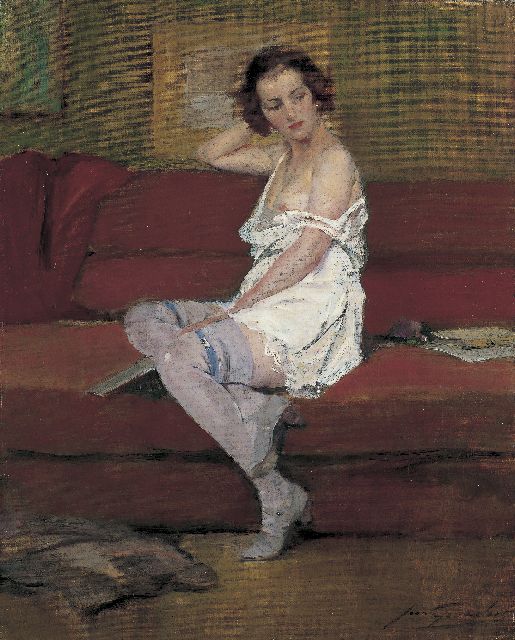 Jean Gouweloos | A Lady on a Couch, Öl auf Leinwand, 50,0 x 40,1 cm, signed l.r.