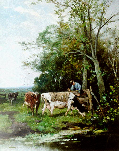 Johan Frederik Cornelis Scherrewitz | Cows in a meadow, Öl auf Holz, 41,1 x 32,7 cm, signed l.r.