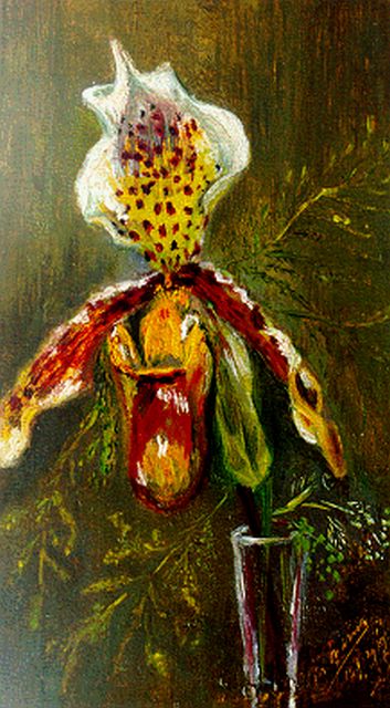 Mies Maris | Orchids, Öl auf Leinwand Malereifaser, 22,0 x 12,7 cm, signed l.r. und executed on 12/1/1939