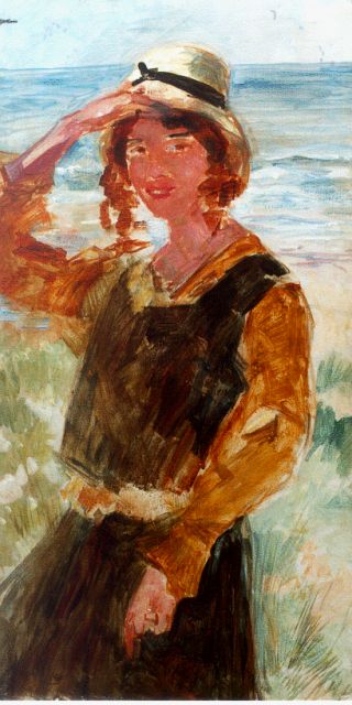 Simon Maris | Mies on the beach, Öl auf Leinwand, 108,0 x 57,3 cm, signed u.l.