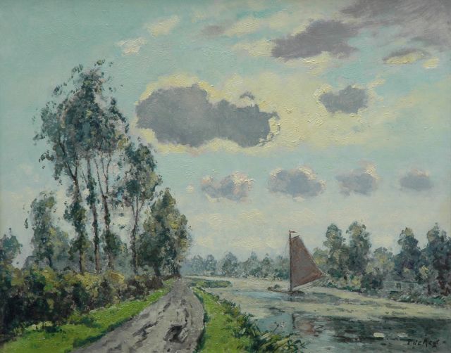 Piet de Regt | Along the Vliet near Voorschoten, Öl auf Leinwand, 40,3 x 50,5 cm, signed l.r.
