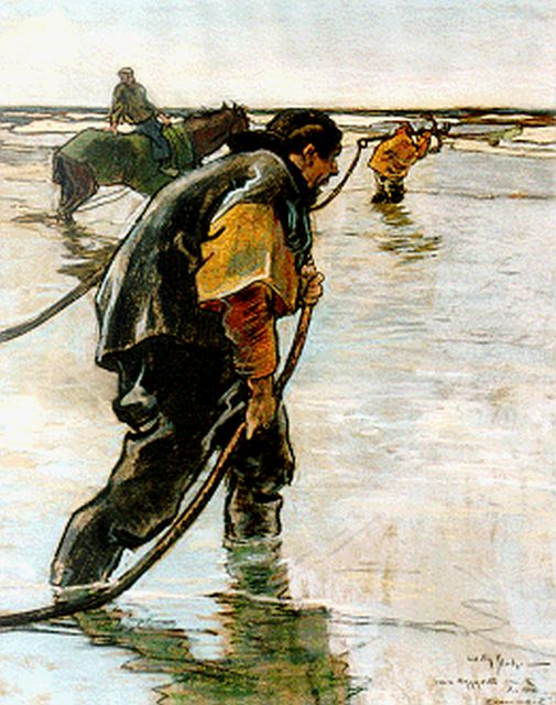 Sluiter J.W.  | Fishermen at work, Pastell auf Papier 48,0 x 38,5 cm, signed l.r. und dated January 1915
