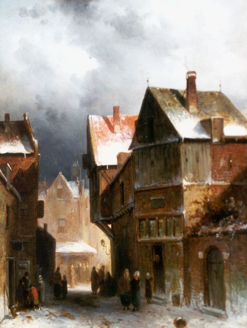 Charles Leickert | A snow-covered street in winter, Öl auf Tafel, 26,7 x 19,6 cm, signed l.r.