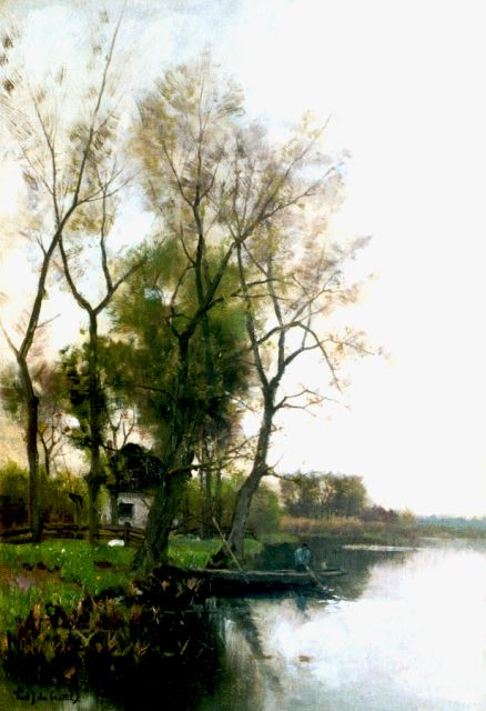 Rossum du Chattel F.J. van | A sunlit river landscape, Öl auf Leinwand 56,7 x 39,6 cm, signed l.l.