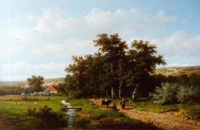 Anthonie Jacobus van Wijngaerdt | Travellers on a path, Öl auf Holz, 24,0 x 37,2 cm, signed l.r.
