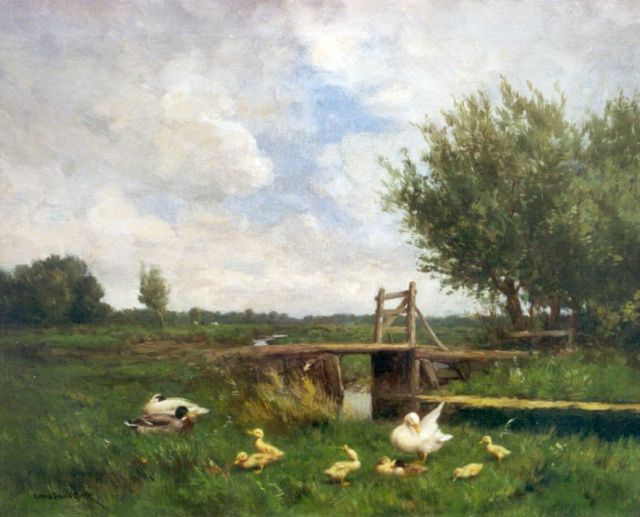 Constant Artz | Ducks in a polder landscape, Öl auf Leinwand, 40,7 x 50,4 cm, signed l.l.