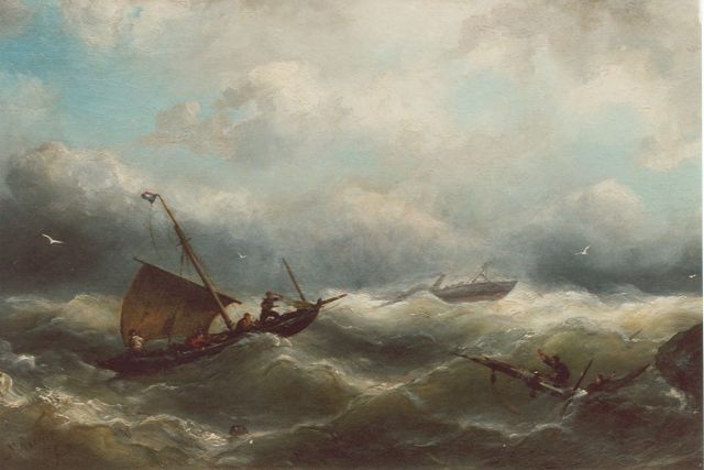 Riegen N.  | Shipping in distress, Öl auf Leinwand 29,8 x 46,8 cm, signed l.l.